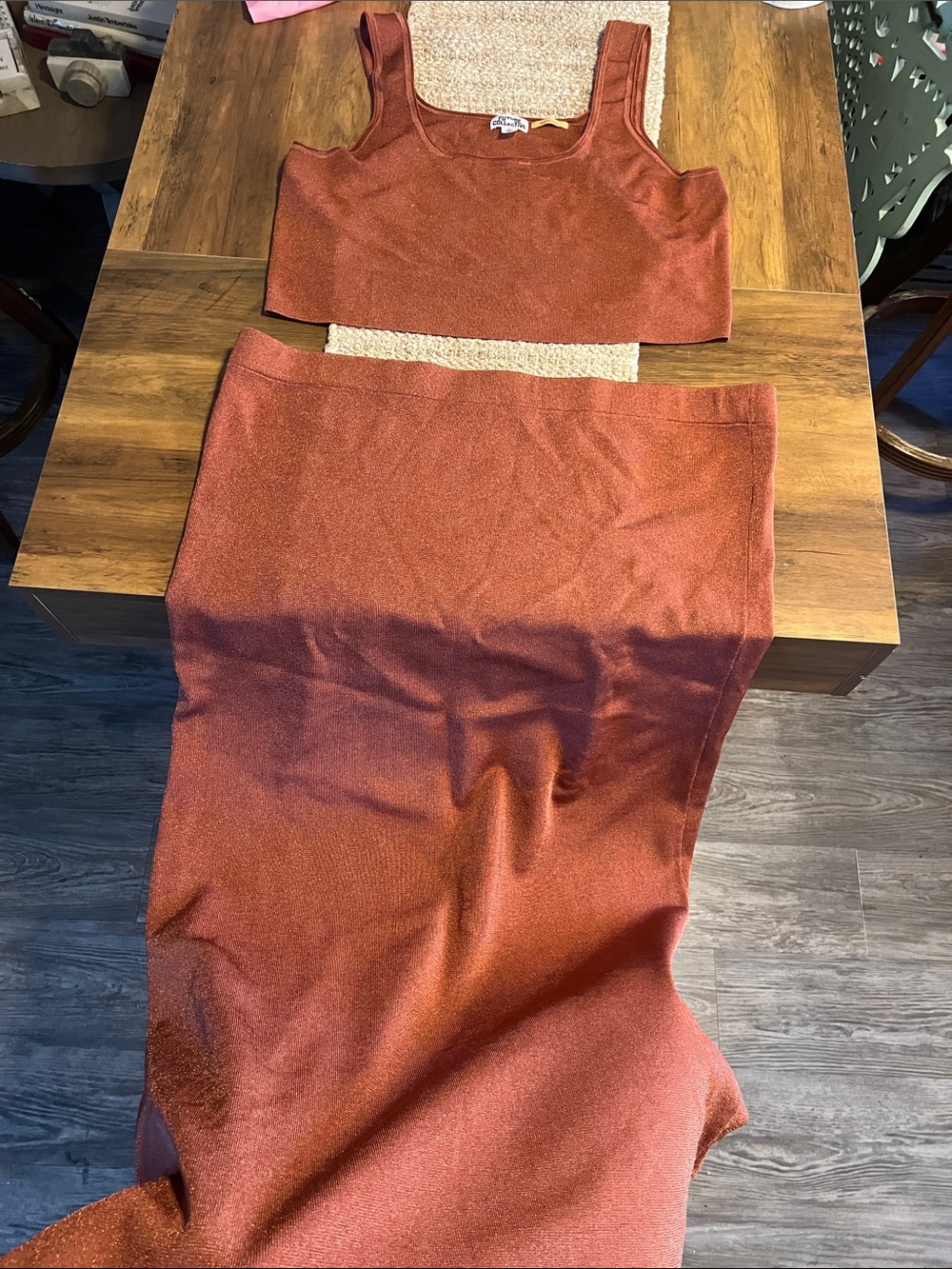 Future Collective Target Set Rust Metallic Knit Midi Skirt Tank Top Set 2XL